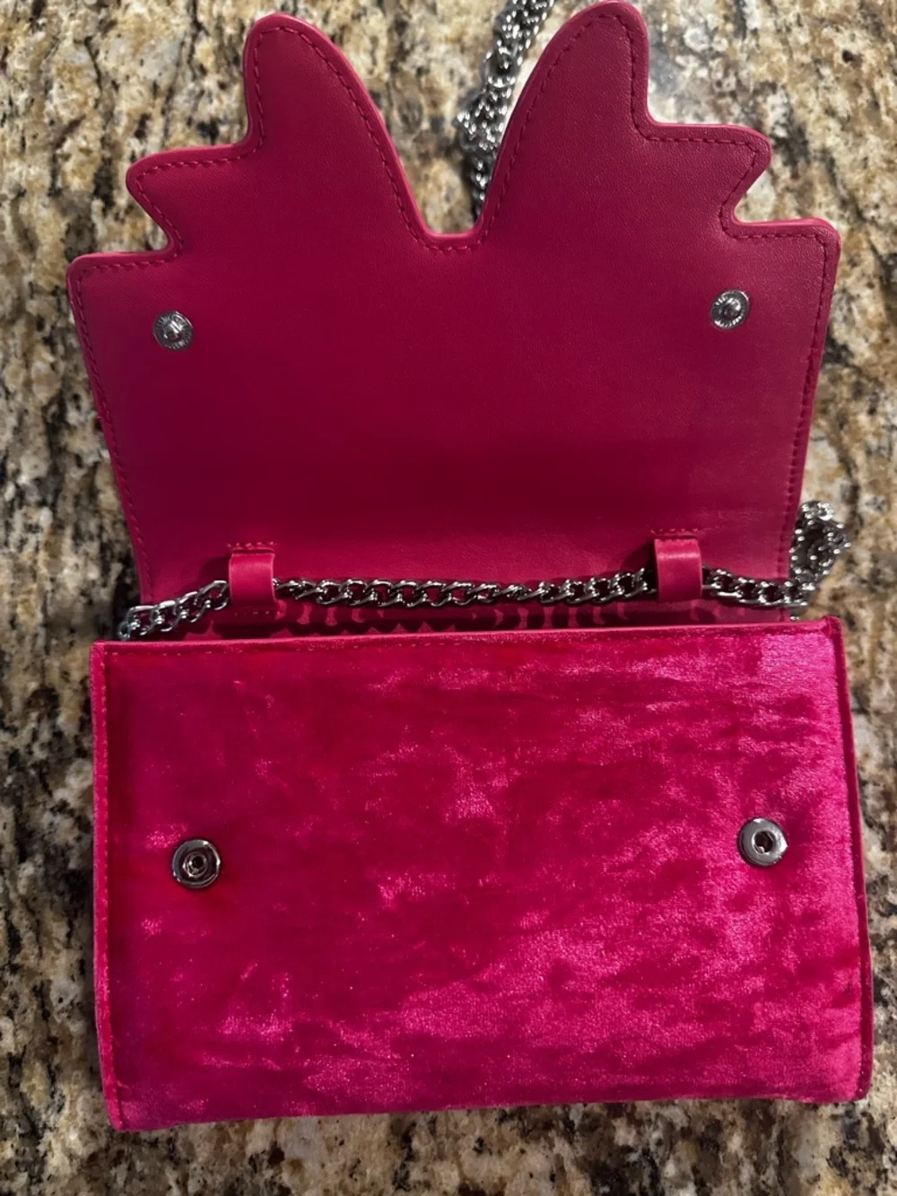 Kurt Geiger London Small Shoreditch Bow clutch in pink velvet. - Picture 11 of 16